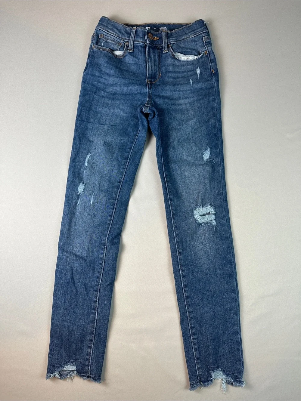 Old Navy Girls Blue Distressed High Rise Jeans Size 10 Rockstar Jegging Raw Hem
